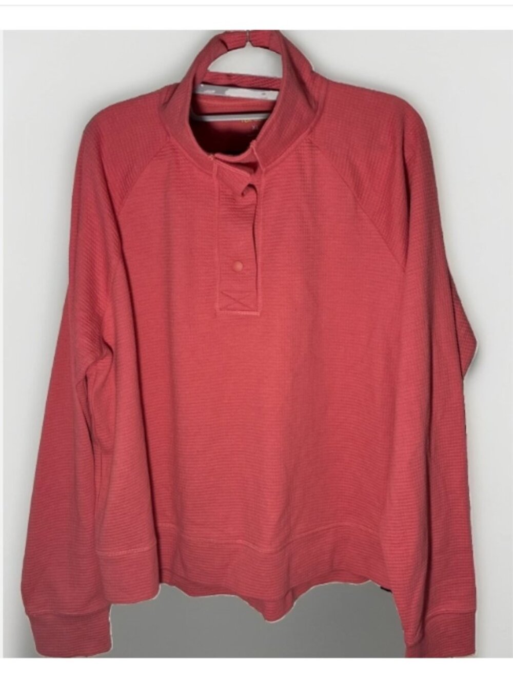 Tek Gear Women’s XL Pink Mock Neck Pullover Sweatshirt Button Placket Raglan